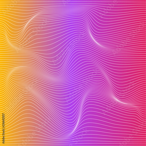 Wave distorted texture of color gradation. Abstract dynamical rippled surface. Vector stripe deformation background.