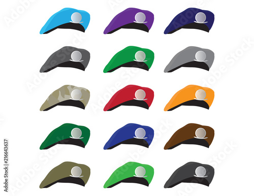Set of military hats in different colors