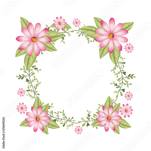Fototapeta Naklejka Na Ścianę i Meble -  beautiful flower and leafs circular frame vector illustration design