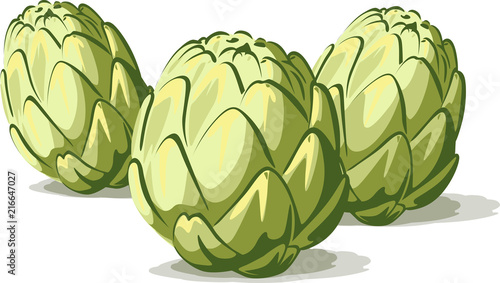 Group of green artichoke vegetable  isolated on white background