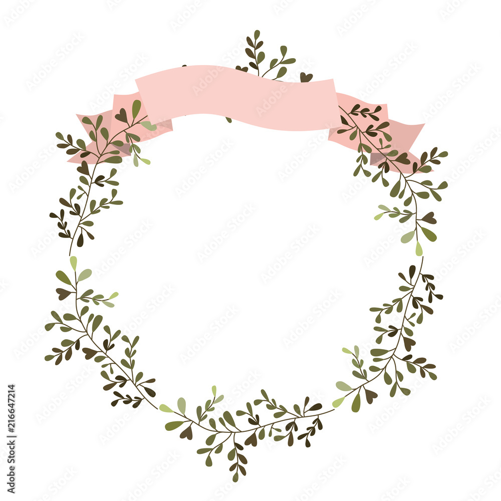 Fototapeta premium crown leafs and ribbon circular frame vector illustration design