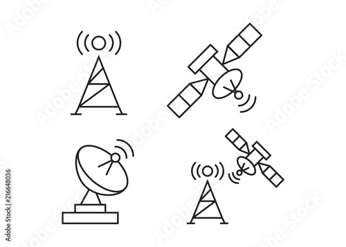 Satellite communication, wireless satellite, connection satellite technology icons