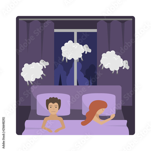 The man with insomnia lies in a bed and considers sheep.