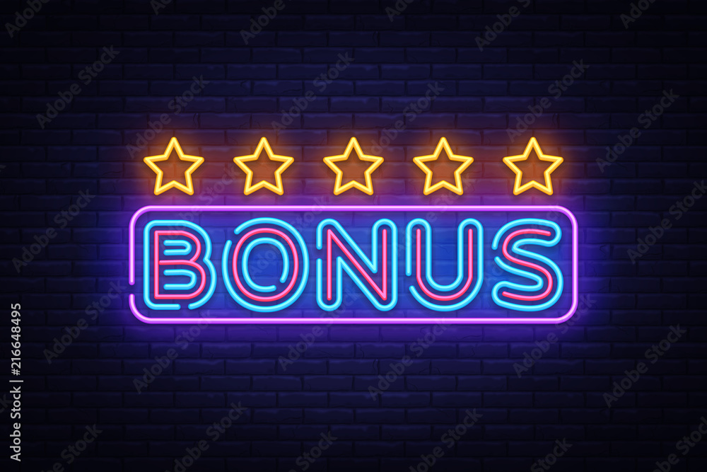 Bonus Sign Led Bonus Neon Text Vector. Bonus neon sign, design template, modern trend ...