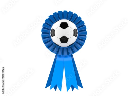 Fototapeta Naklejka Na Ścianę i Meble -  Soccer ball with blue award ribbon