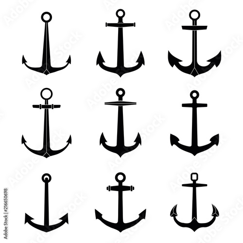 Anchor icons set. Marine and nautical emblems collection.