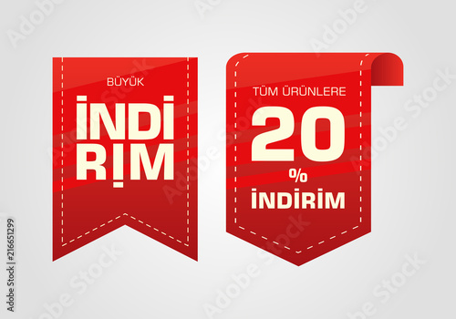 İndirim etiketleri yazilari. Translation from turkish: Sale offer badges. Red promo seals/stickers. Isolated vector illustration