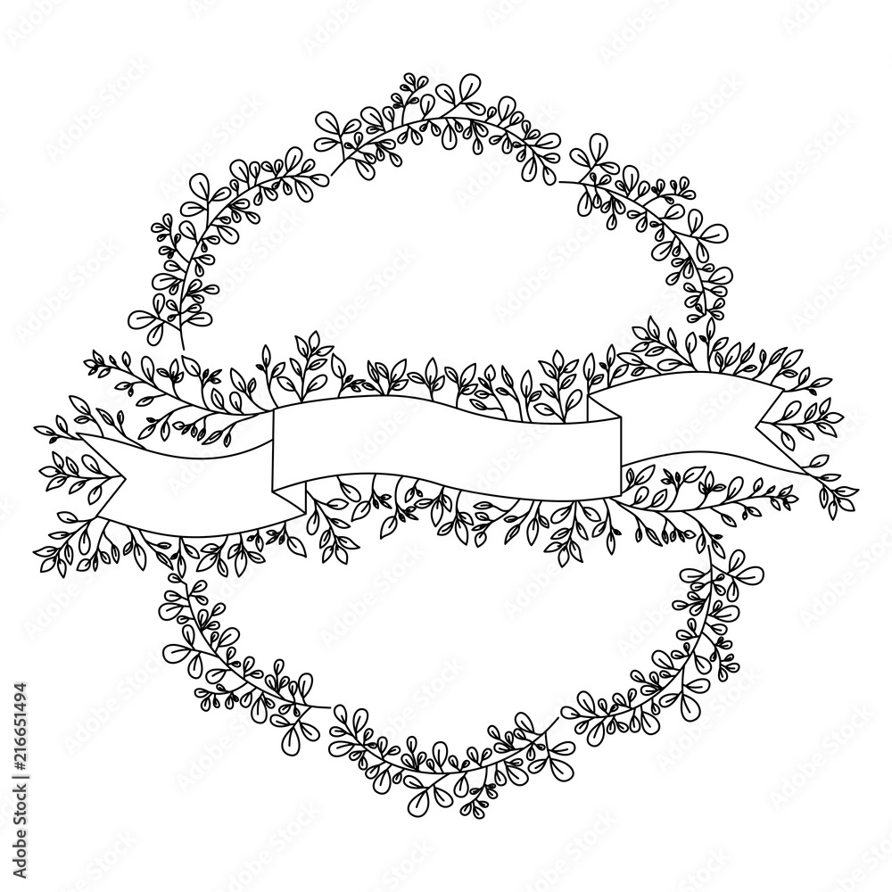Obraz premium crown leafs and ribbon circular frame vector illustration design