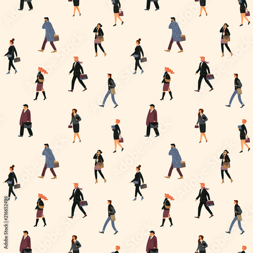 Seamless pattern with people going to work.