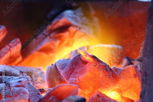 hot charcoal for made food on background
