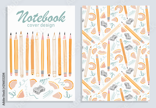 Copybook, notebook school cover design. Vector template