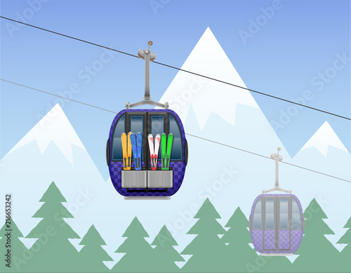 mountain landscape with cabin ski cableway vector illustration