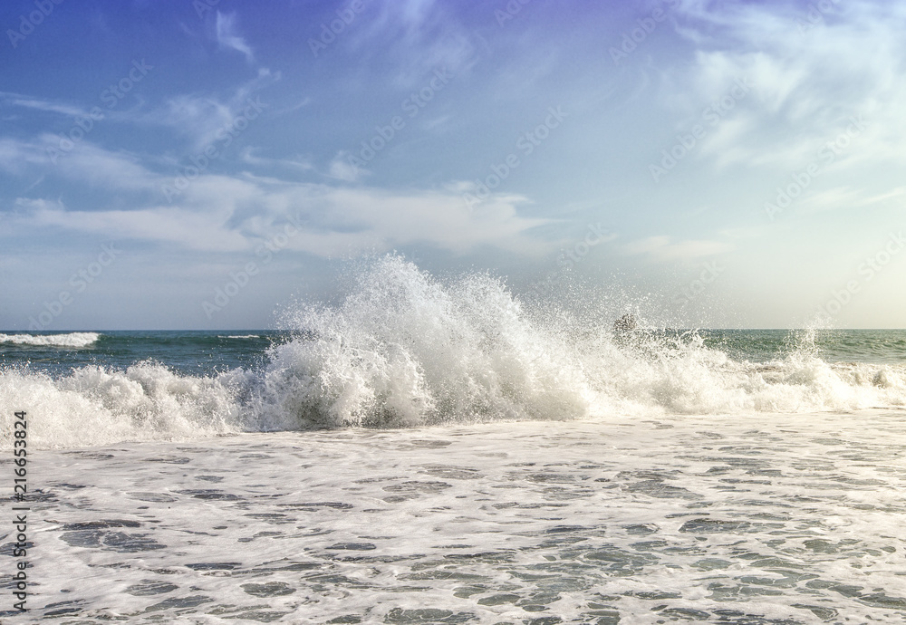 Big Ocean Waves  against the blue sky