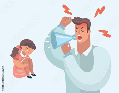 Strict father lecturing their daughter for bad.
