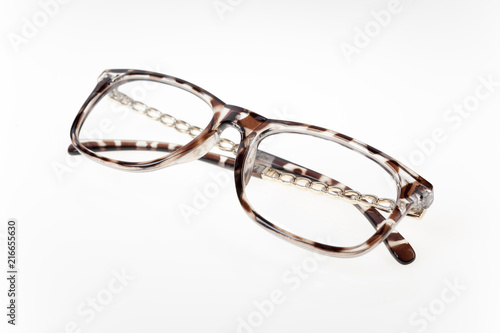 Close-up view on eyeglasses on white background