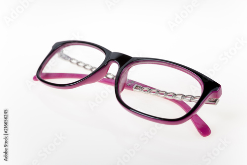 Close-up view on eyeglasses on white background
