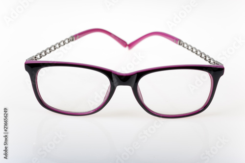 Close-up view on eyeglasses on white background