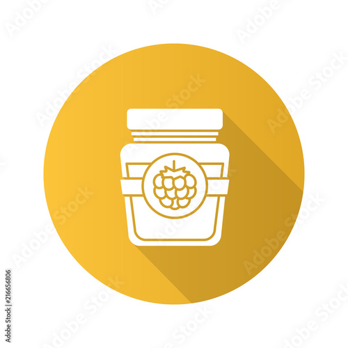 Raspberry or blackberry jam jar flat design long shadow glyph ic