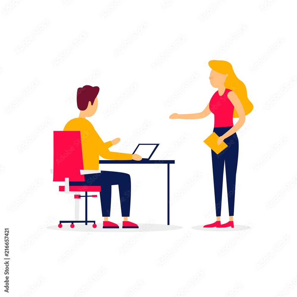 Teamwork, boss, meeting. Flat style vector illustration. Teamwork, boss, meeting. Flat style vector illustration.
