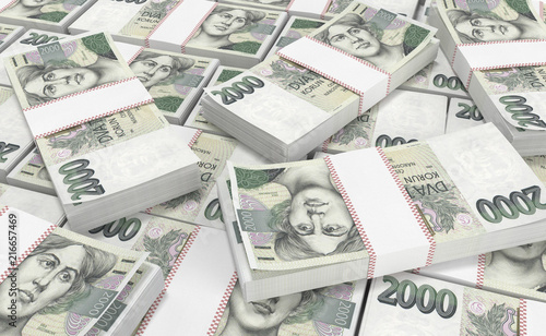 3D realistic render of 2000 stack czech crown ceska koruna national money in czech republic. Isolated on white background.