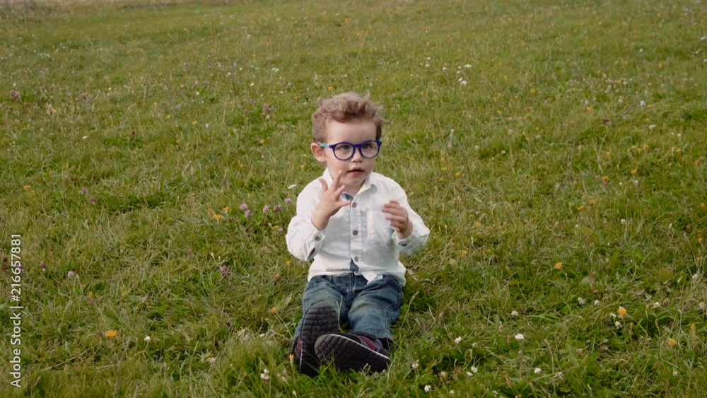child in glasses on the grass child in glasses on the grass