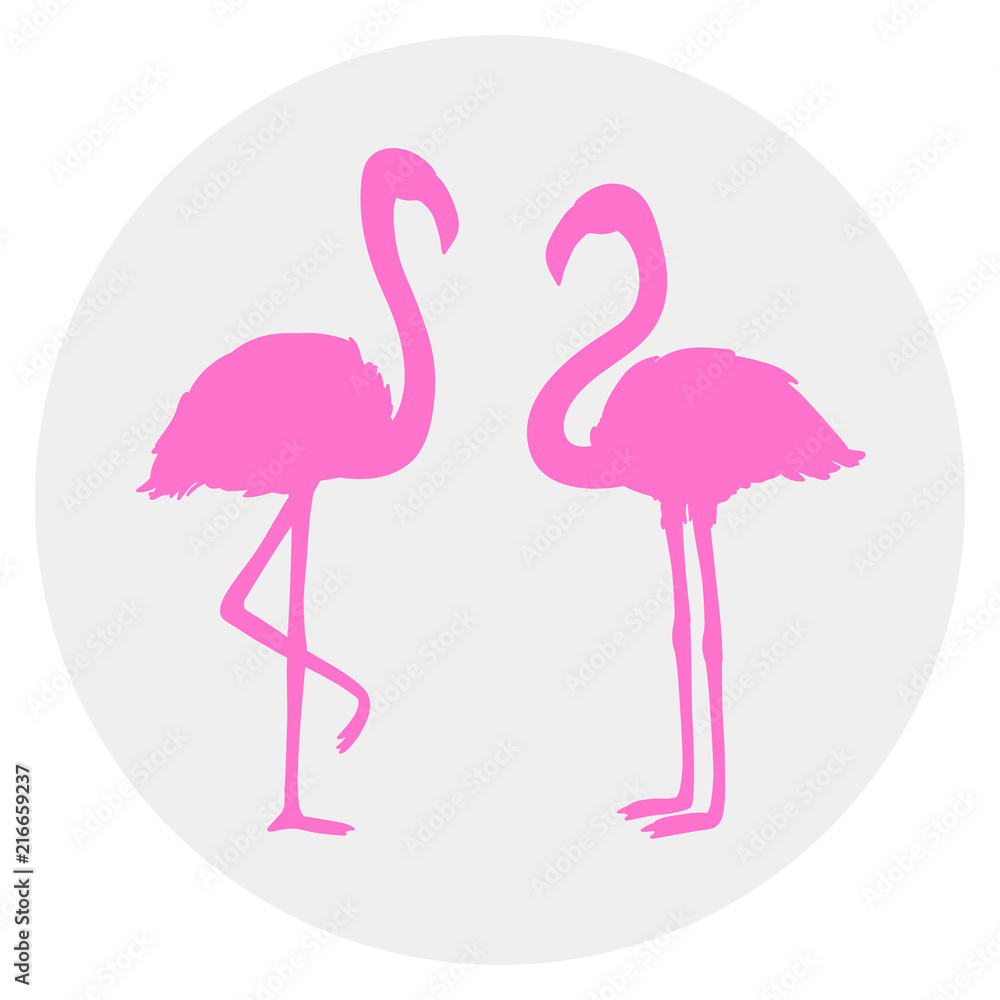 Naklejka premium Circle web icon on isolation background. Flamingos. Cartoon birds
