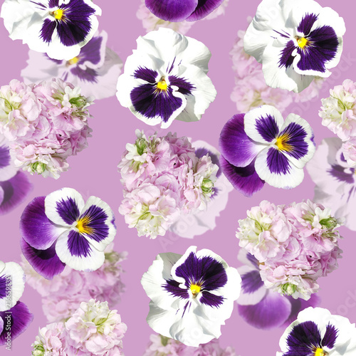 Fototapeta Naklejka Na Ścianę i Meble -  Beautiful floral background from pansies and pelargonium 
 