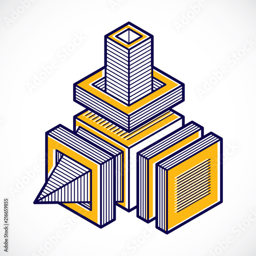 Abstract trigonometric construction, vector dimensional design template.