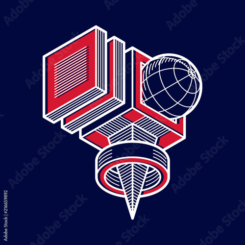Engineering three-dimensional construction, abstract vector trigonometric shape.