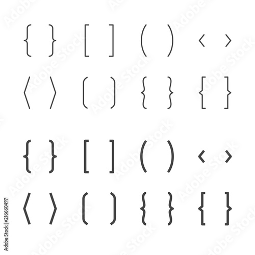 Plakat Wsporniki ikony płaskiej linii. Ilustracje wektorowe klamry. Cienkie znaki symboli typografii. Pixel perfect 64x64. Obrysy edytowalne.