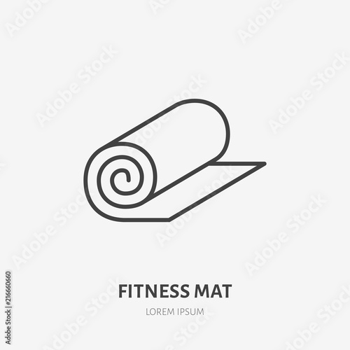 Fitness mat roll flat line icon. Yoga carpet sign. Thin linear logo for sport equipment store.