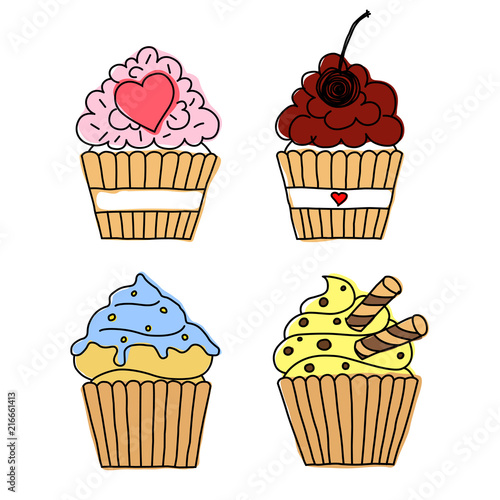 cupcake vector doodle set