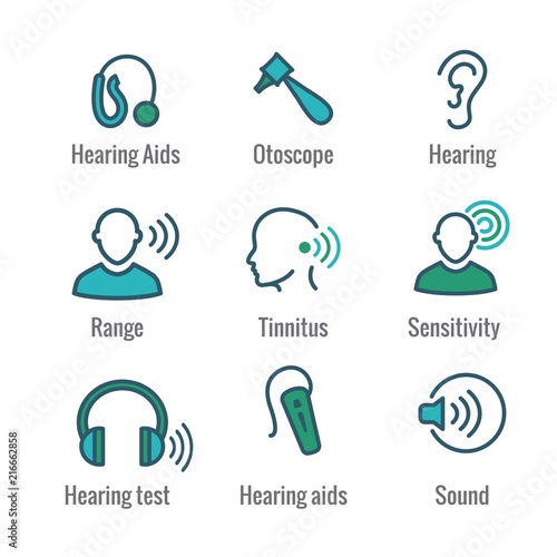 Hearing Aid or loss with Sound Wave Images Set