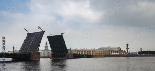 Open Palace bridge from the Neva river in St. Petersburg, Russia