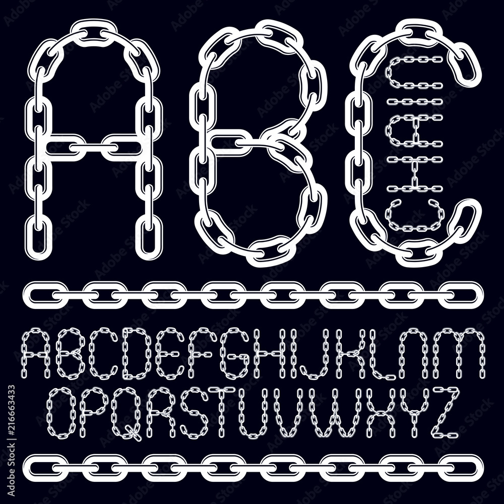 Vector type font, script from a to z. Capital decorative letters, abc ...