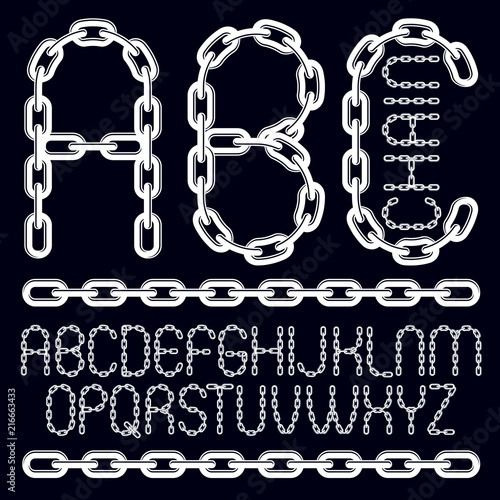 Vector type font, script from a to z. Capital decorative letters, abc created using connected chain link.