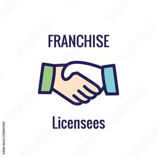 Franchise Icon Set with Home Office, corporate Headquarters and Franchisee Icon Images