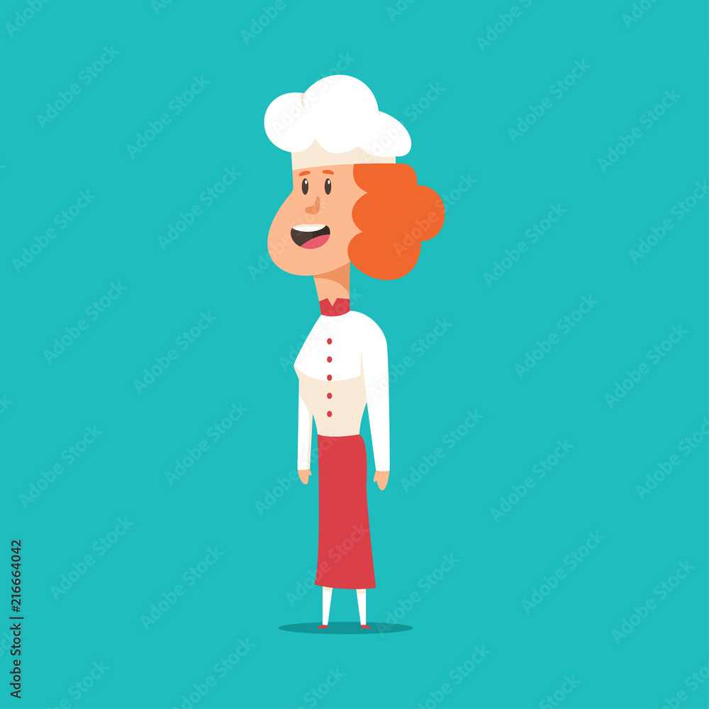 Funny chef woman in hat and uniform cartoon character. Cute cook vector illustration isolated on background. Funny chef woman in hat and uniform cartoon character. Cute cook vector illustration isolated on background.