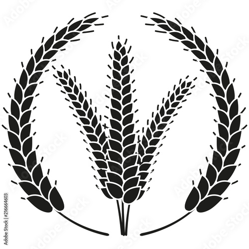 Black and white ripe wheat ear wreath silhouette