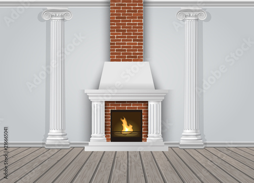Classic interior wall with fireplace
