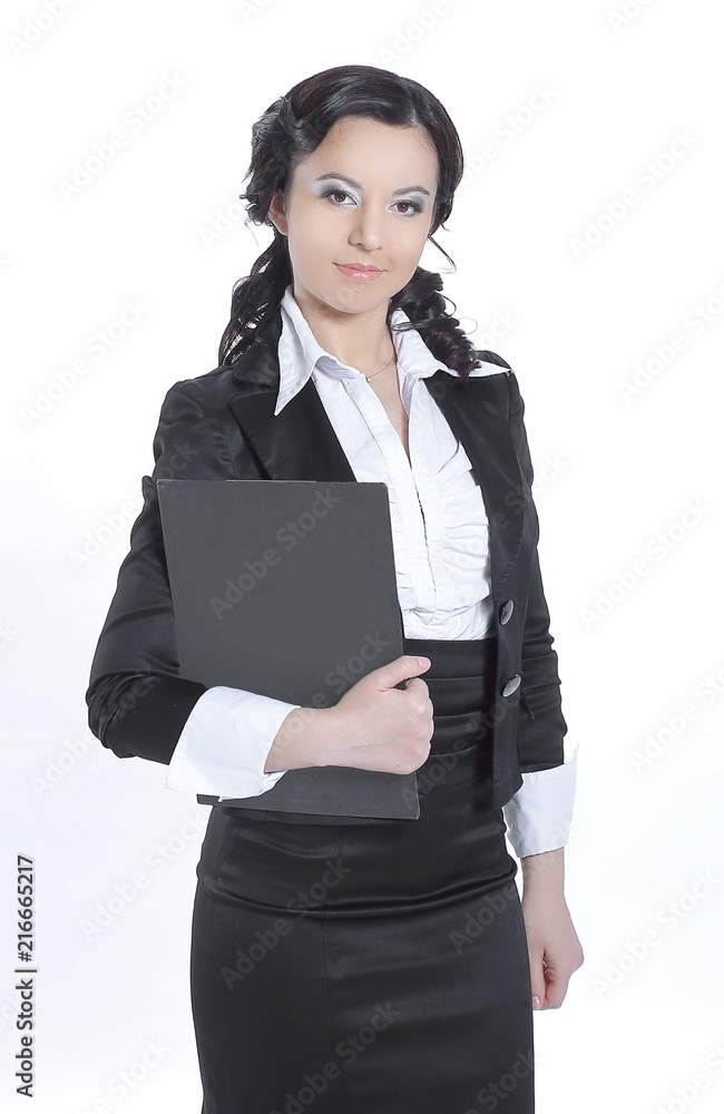 successful business woman with clipboard.isolated on white successful business woman with clipboard.isolated on white