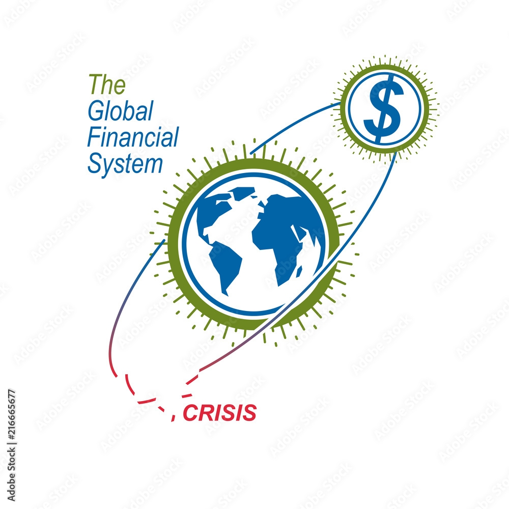 Global Financial Crisis conceptual logo, unique vector symbol. Banking system. The Global Financial System. Circulation of Money.