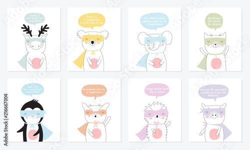 Photography Vector postcard collection with superhero animals and cool slogan