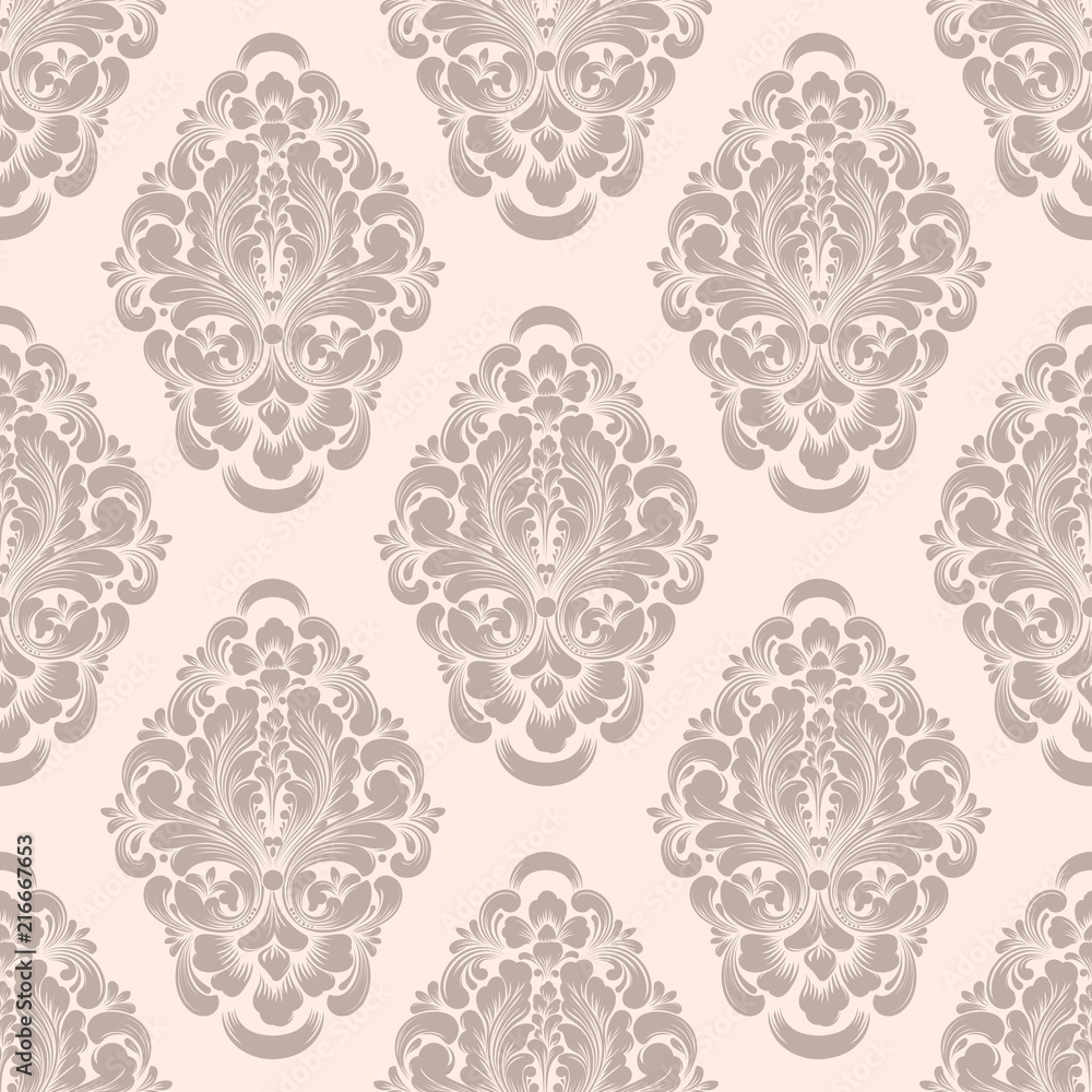 Fototapeta premium Vector damask seamless pattern background. Classical luxury old fashioned damask ornament, royal victorian seamless texture for wallpapers, textile, wrapping. Exquisite floral baroque template.