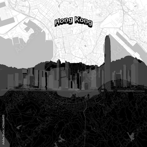 Hong Kong skyline with map