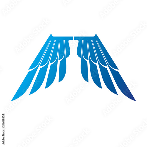 Ancient Symbolic blue Wings emblem. Heraldic vector design element. Retro style label, heraldry logo.