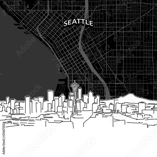 Seattle  skyline with map