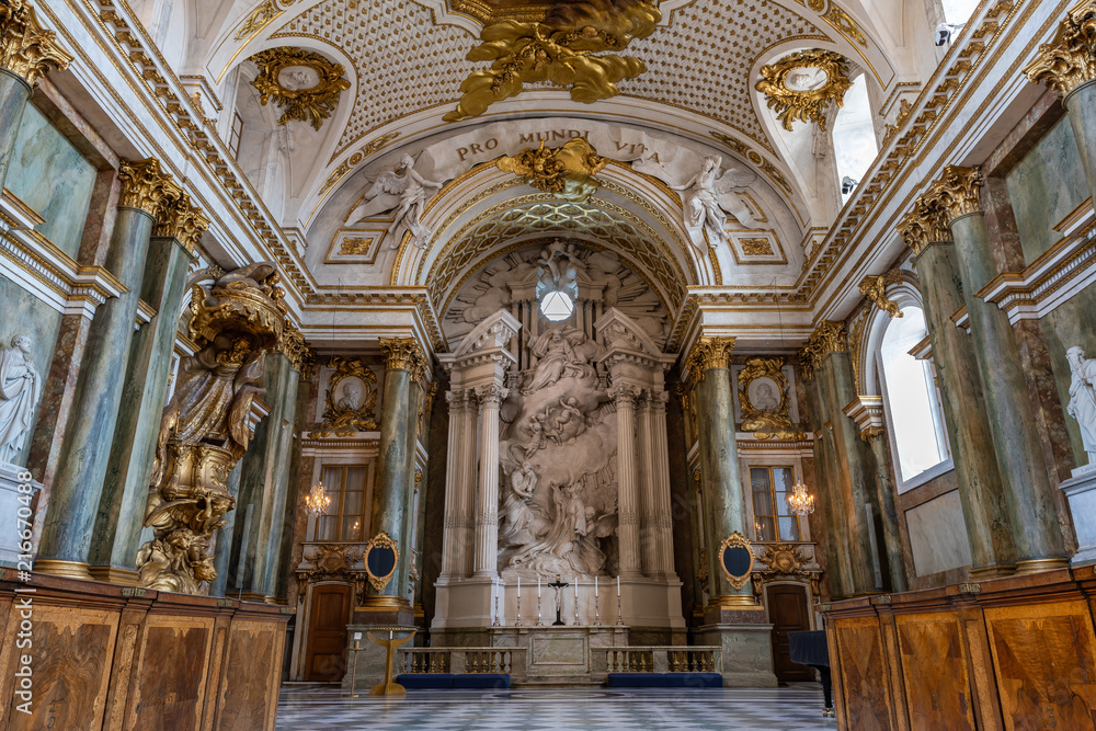 STOCKHOLM, SWEDEN - July 7, 2018 : The beautiful interior of Royal Chapel in the Sweden Royal Palace