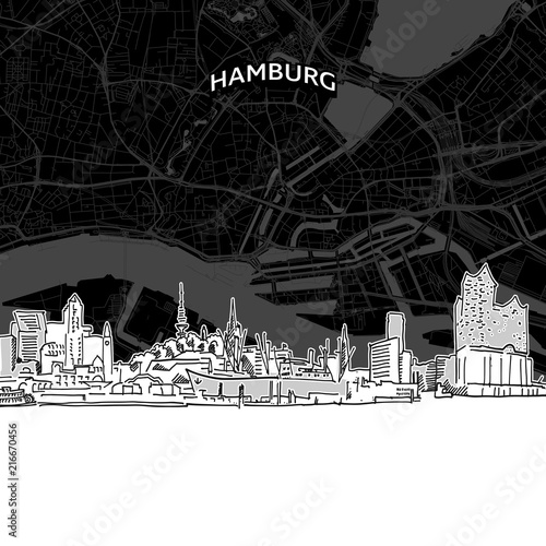 Hamburg skyline with map