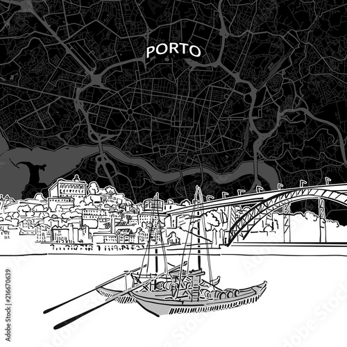 Porto skyline with map